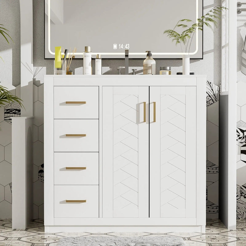 Bathroom Vanity With Sink Combo, Storage Cabinet, Freestanding Set With 3 Drawers & Soft Closing Doors by HouseOfZazla