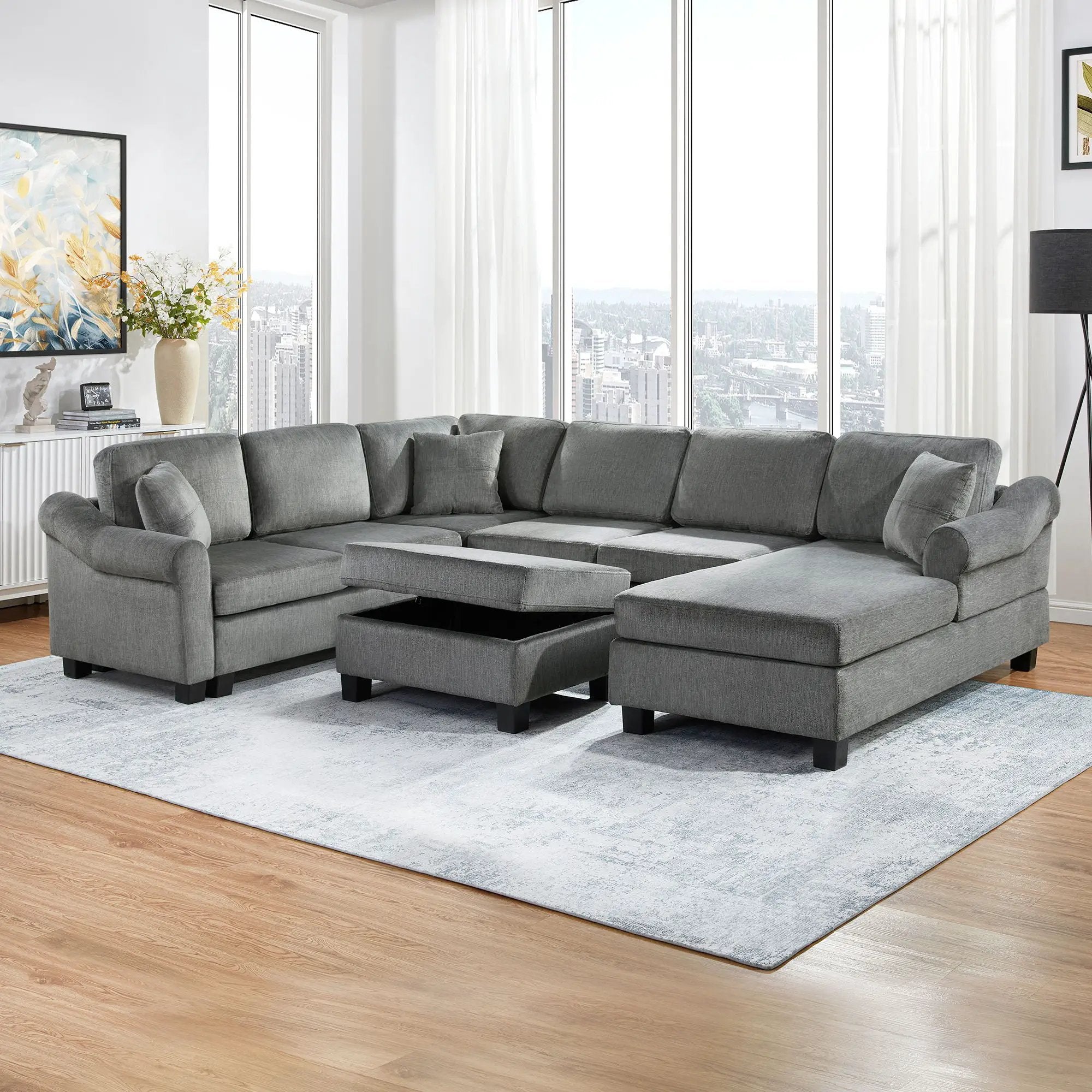 Contemporary U - Shaped Sectional Sofa With Movable Storage Ottoman by HouseOfZazla