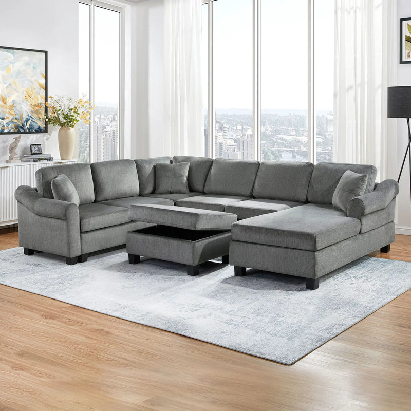 Contemporary U - Shaped Sectional Sofa With Movable Storage Ottoman by HouseOfZazla