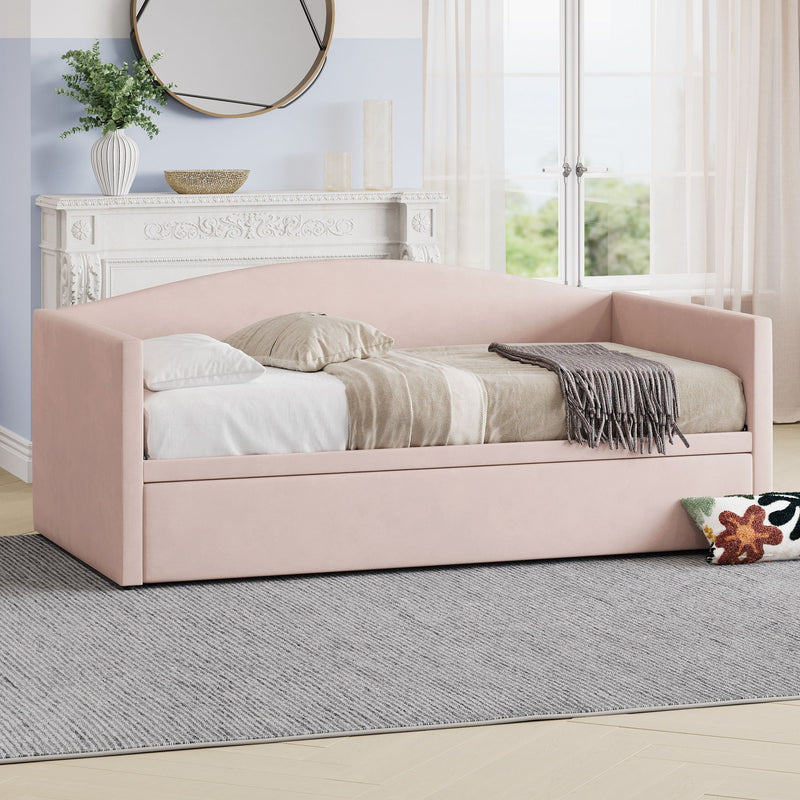 Daybed With Pop Up Trundle, Upholstered Sofa Bed by HouseOfZazla