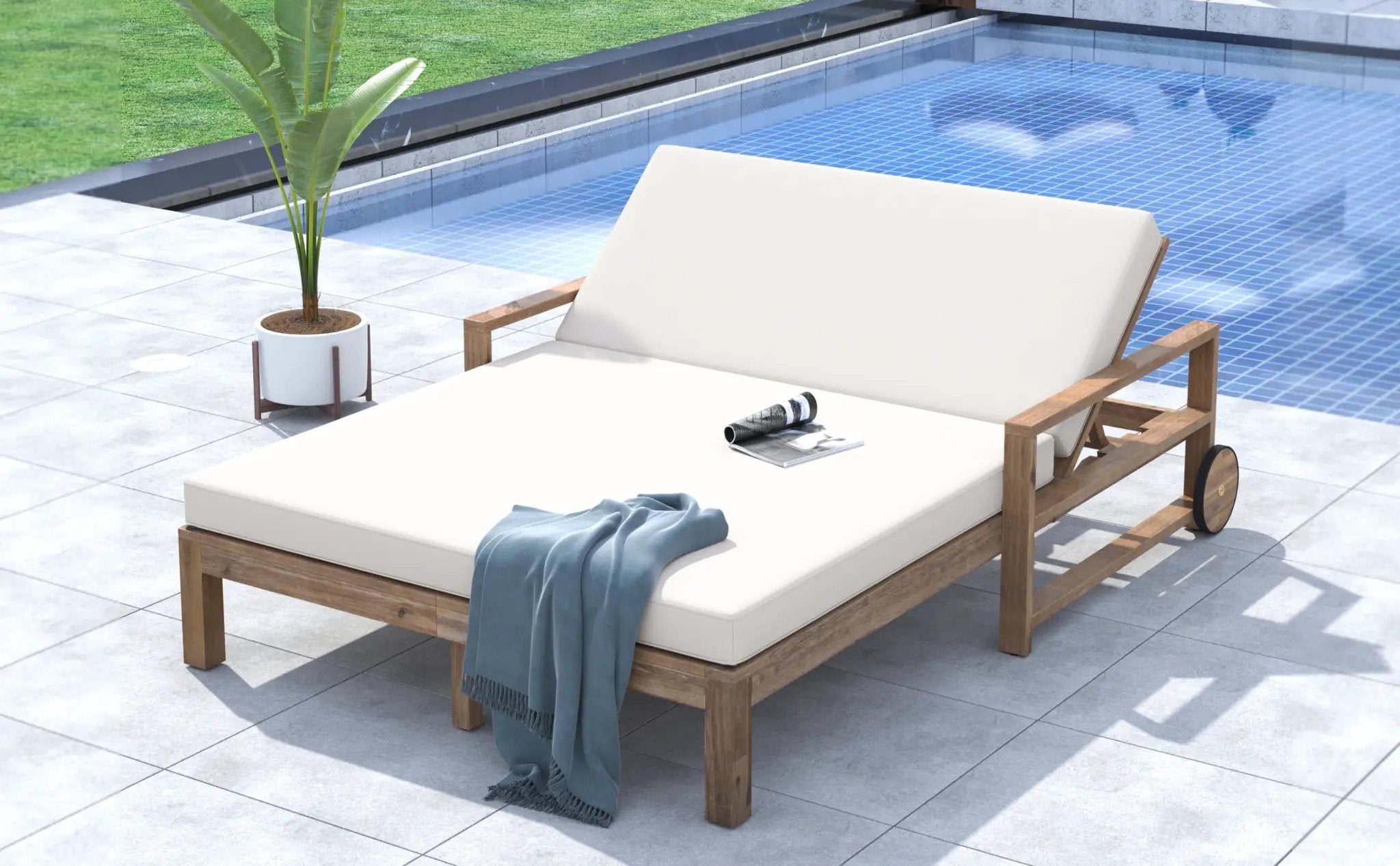 TREXM 1-Piece Farmhouse Wooden Outdoor Sunbed for 2 by HouseOfZazla
