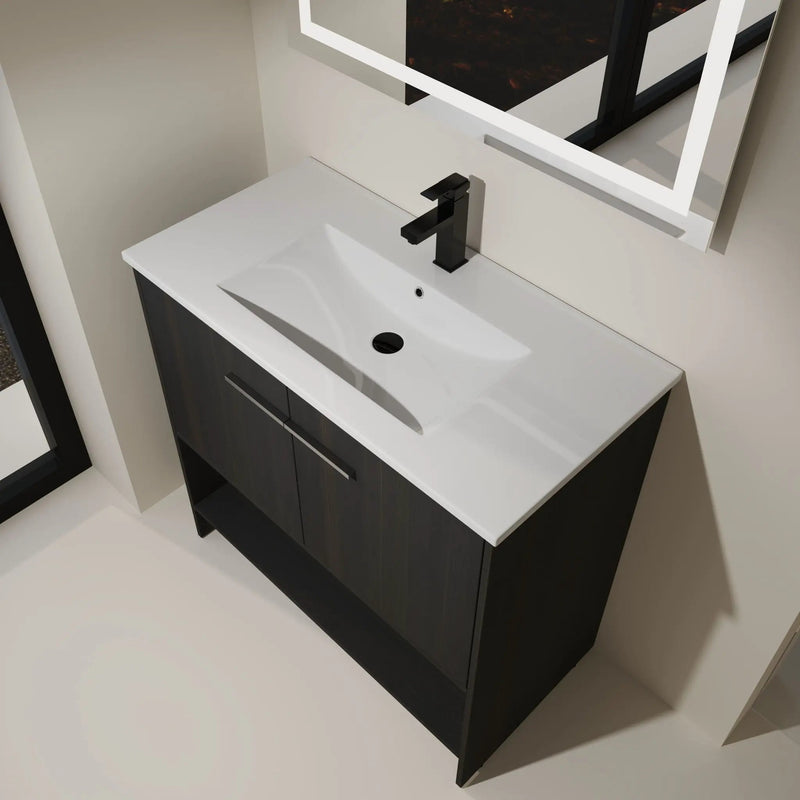 Modern Bathroom Vanity With Ceramic Sink, Freestanding Cabinet, Soft Closing Doors by Unique Piece Furniture