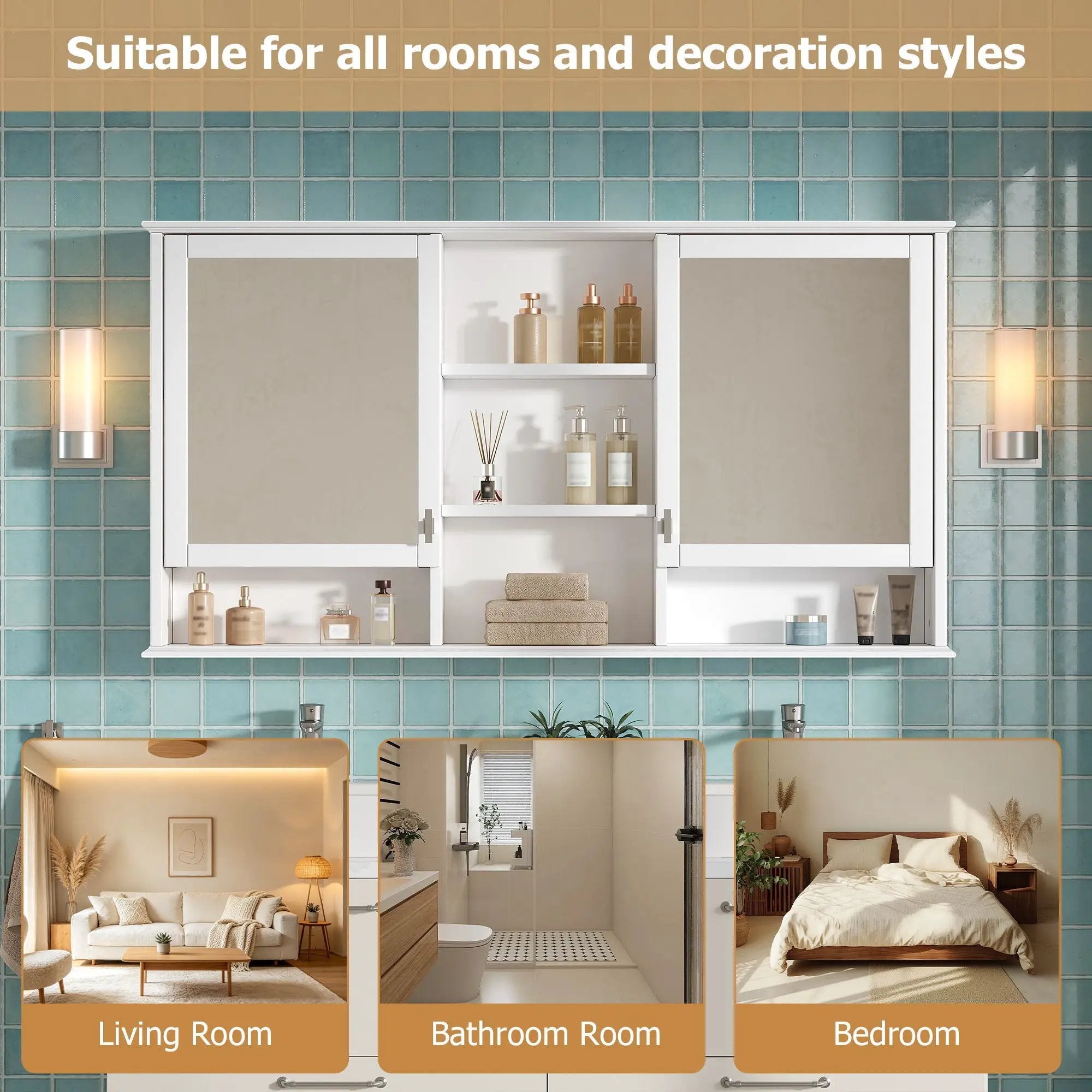 Wall Mount Mirror Cabinet With Adjustable Shelves - White by HouseOfZazla