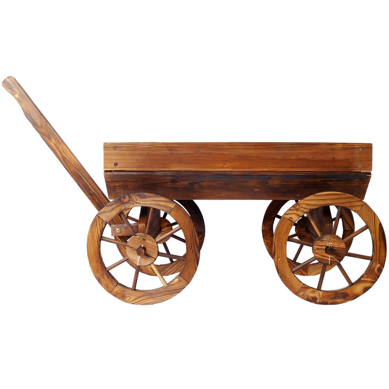 Wood Wagon Flower Planter Pot Stand With Wheels by HouseOfZazla
