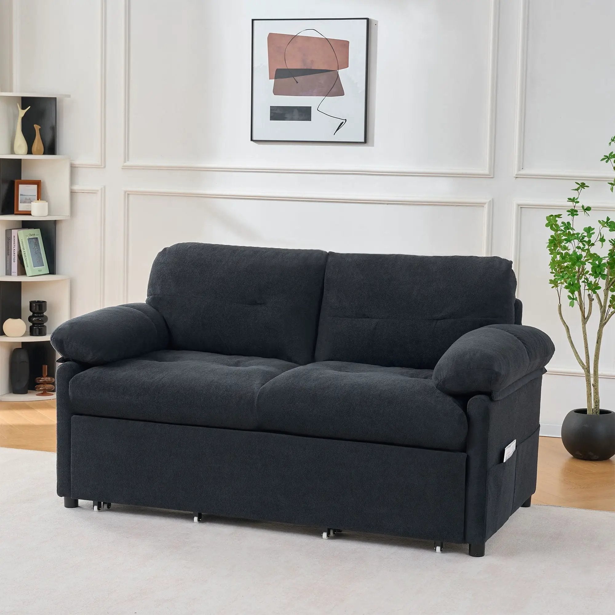 Convertible Pull Out Sofa Bed Queen Size, 3 In 1 With Side Storage by HouseOfZazla