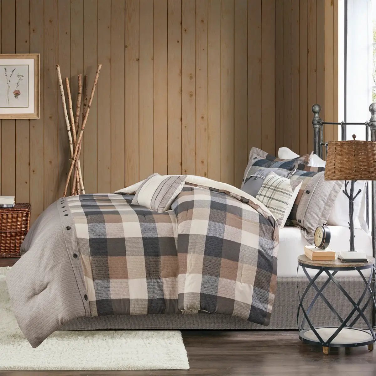 7 Piece Herringbone Comforter Set Neutral Queen by HouseOfZazla