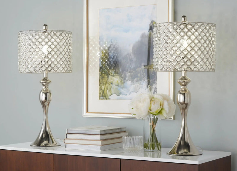 Ashland - Contemporary Table Lamp Square Clear Crystal (Set of 2) - Polished Nickel by HouseOfZazla