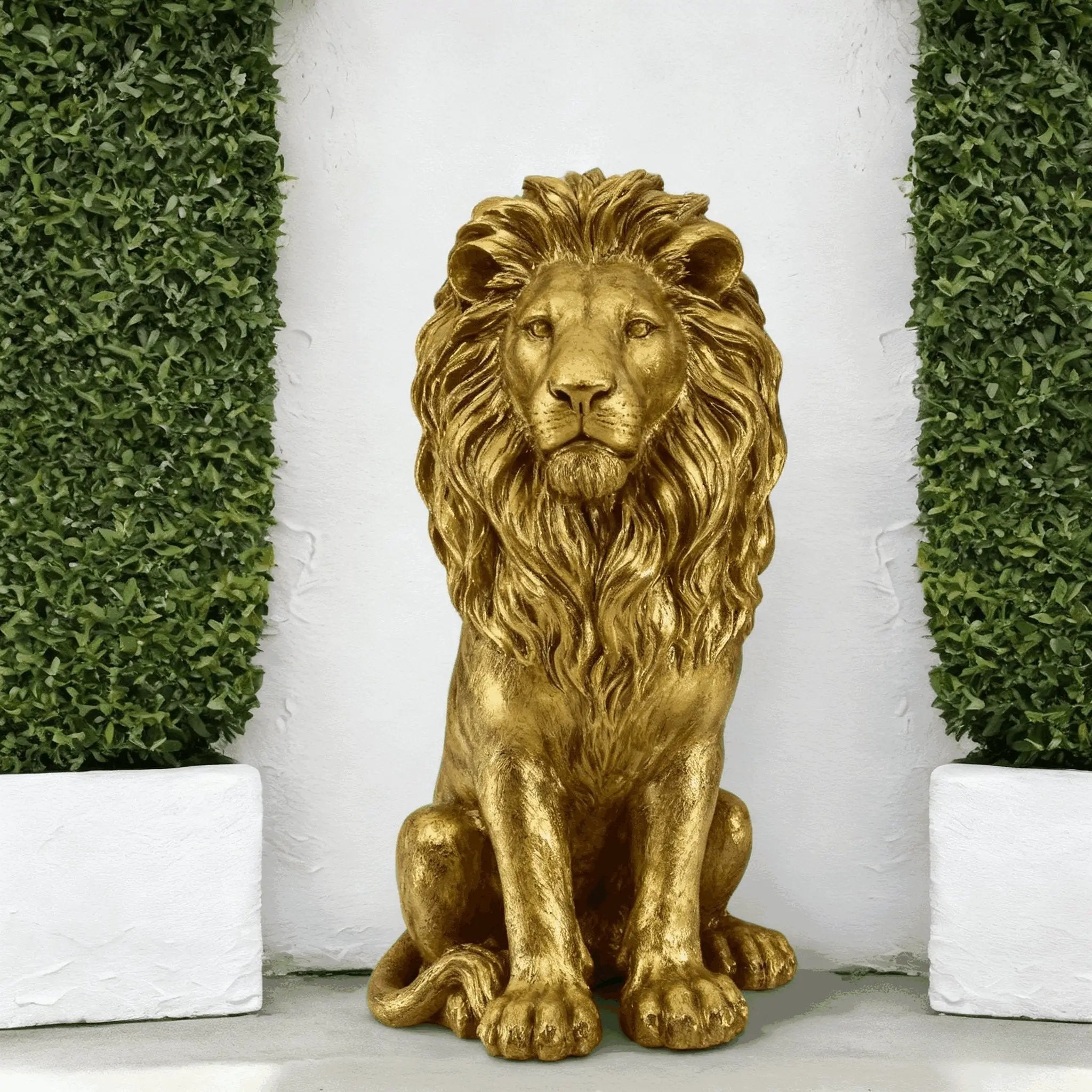 24" Lion Statue, Resin Outdoor Guardian Sculpture by HouseOfZazla