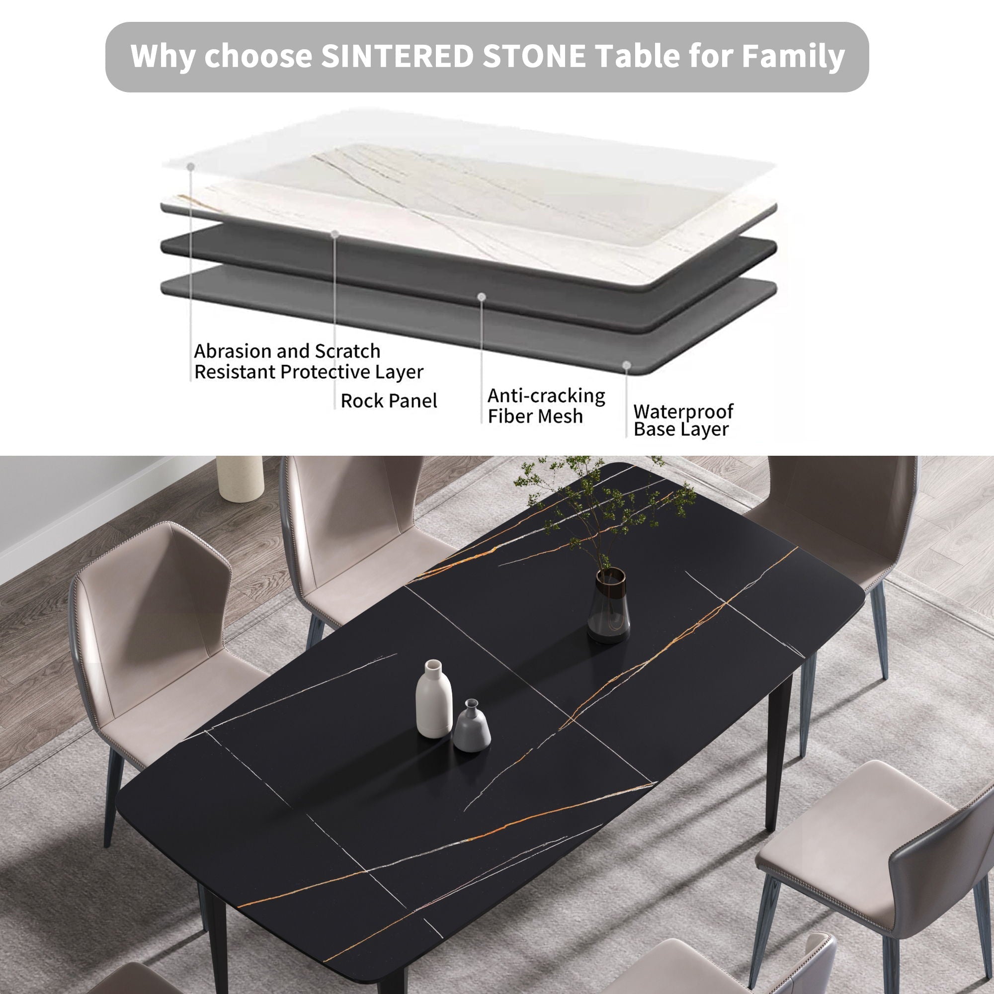 70.87" Modern Artificial Stone Curved Metal Leg Dining Table, Can Accommodate 6-8 People by HouseOfZazla