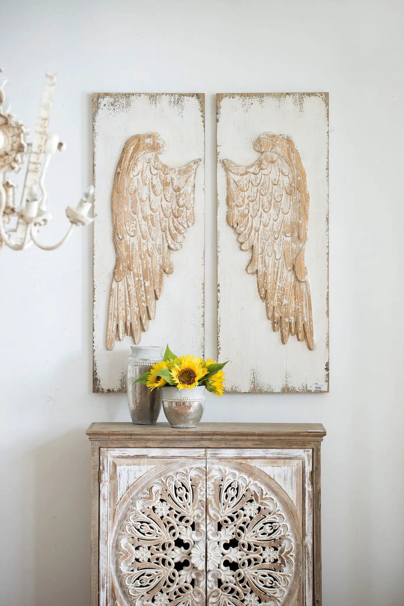 Feather Wing Wall Panels With Distressed, Rectangle Hanging Wall Art (Set of 2) - Multicolor by Unique Piece Furniture