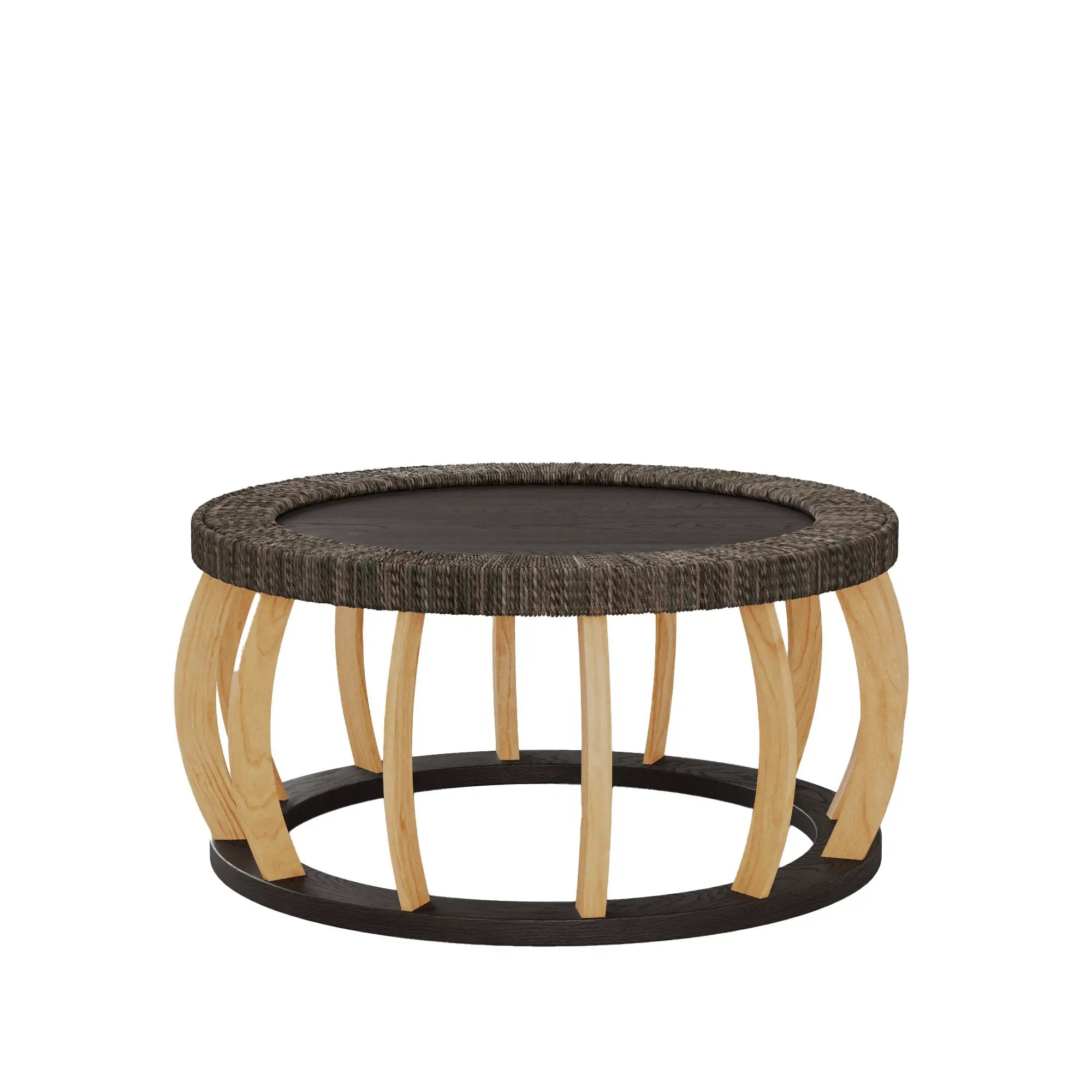Vintage Rattan Solid Wood Round Coffee Table by HouseOfZazla