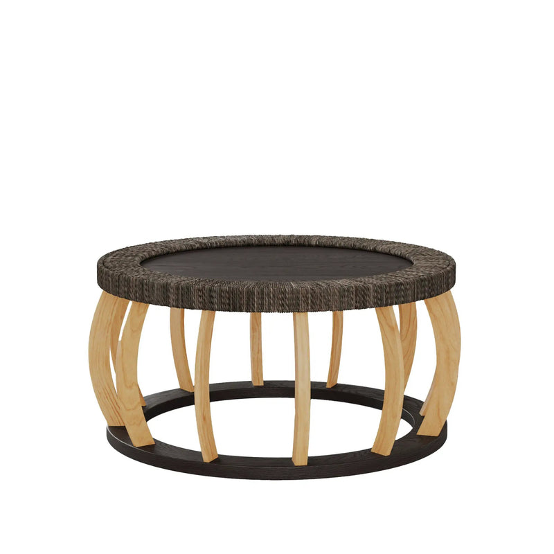 Vintage Rattan Solid Wood Round Coffee Table by HouseOfZazla