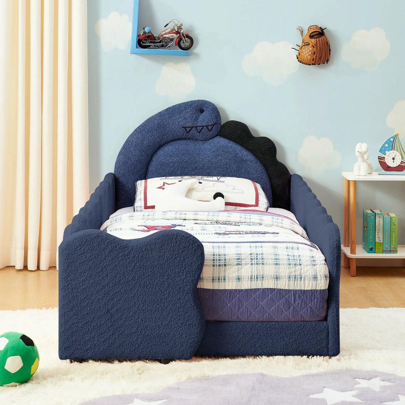 Cute Dinosaur Shaped Bed With Safety Guardrail, Toddler Frame by HouseOfZazla