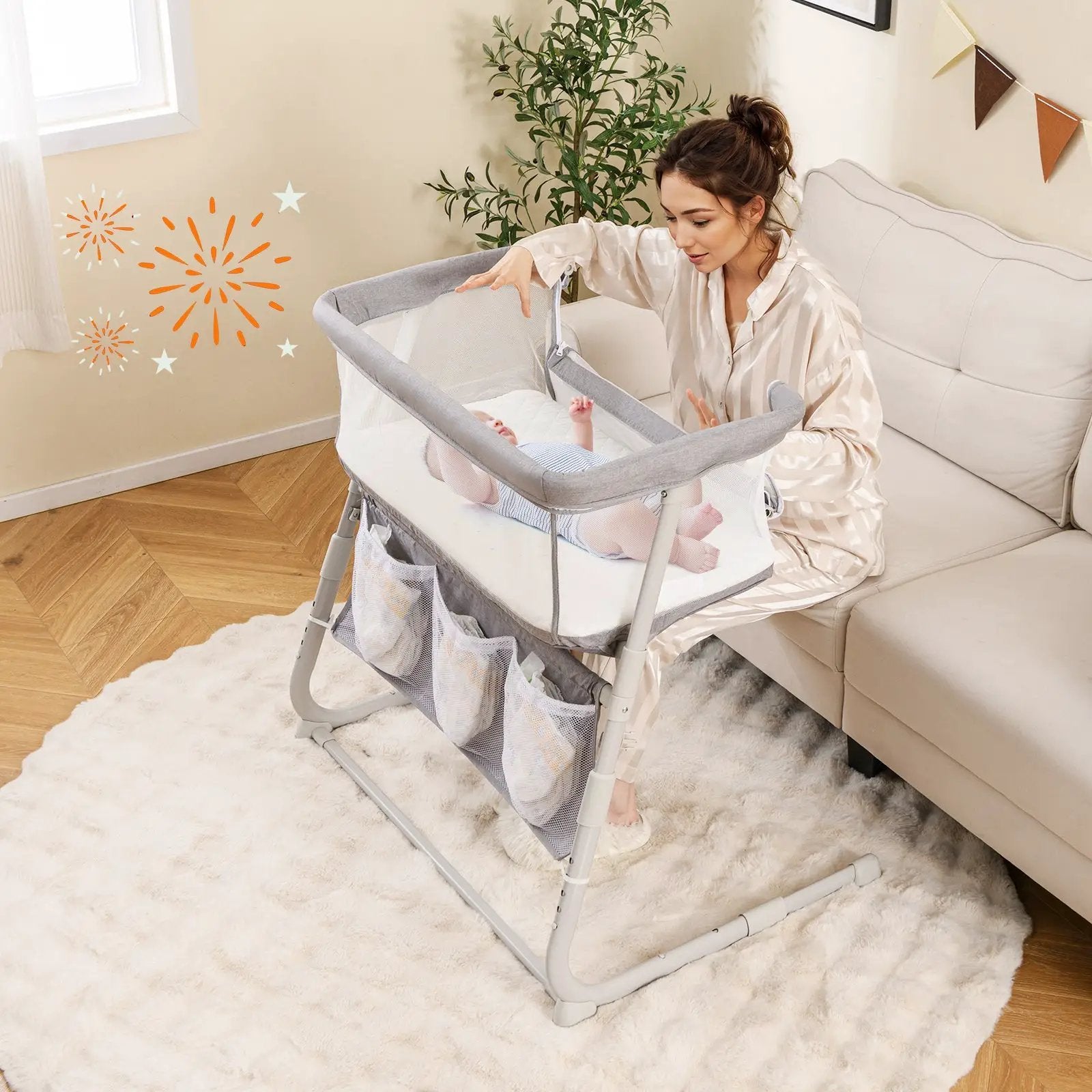Baby Bassinet Bedside Crib with Adjustable Height Comfy Mattress by DirectDeals
