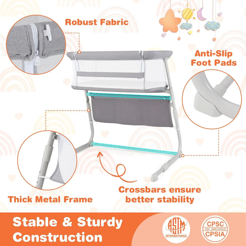 Baby Bassinet Bedside Crib with Adjustable Height Comfy Mattress by DirectDeals