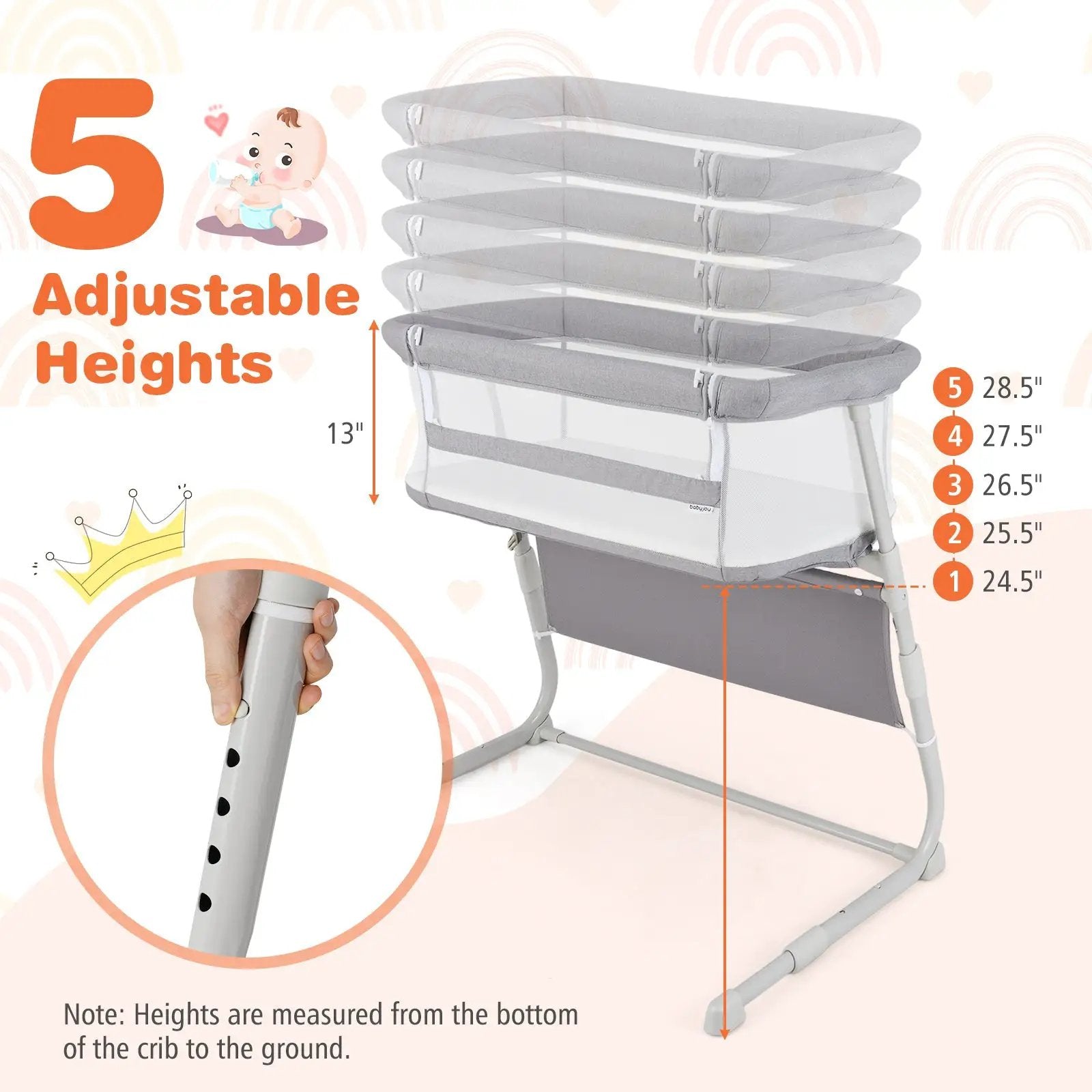 Baby Bassinet Bedside Crib with Adjustable Height Comfy Mattress by DirectDeals