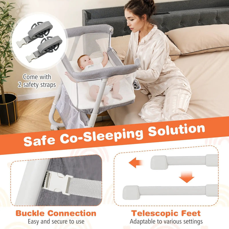 Baby Bassinet Bedside Crib with Adjustable Height Comfy Mattress by DirectDeals