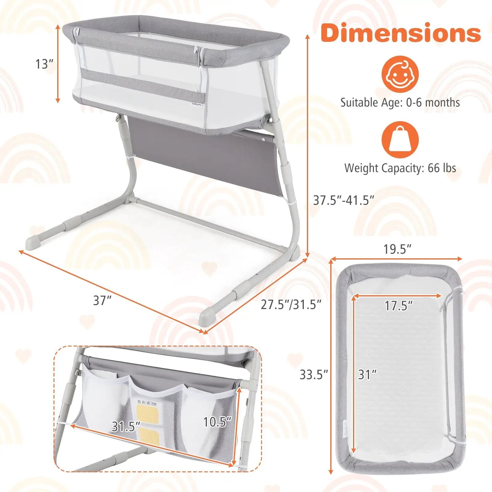 Baby Bassinet Bedside Crib with Adjustable Height Comfy Mattress by DirectDeals