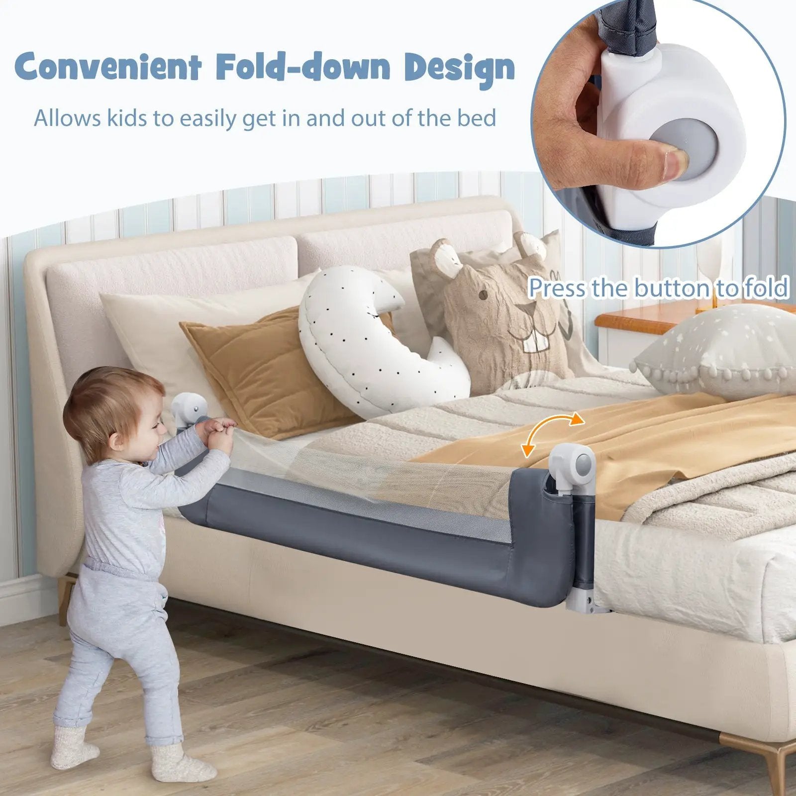 Foldable Bed Rail Swing Down Baby Bed Guard Rail by DirectDeals