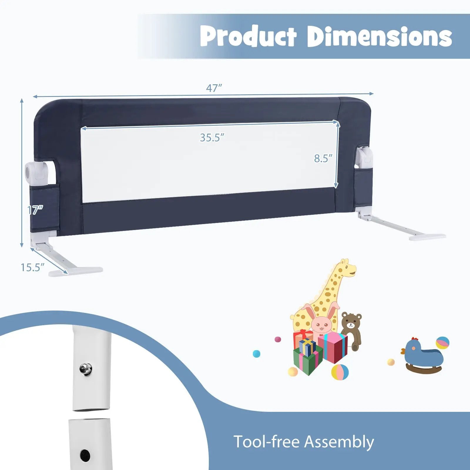 Foldable Bed Rail Swing Down Baby Bed Guard Rail by DirectDeals