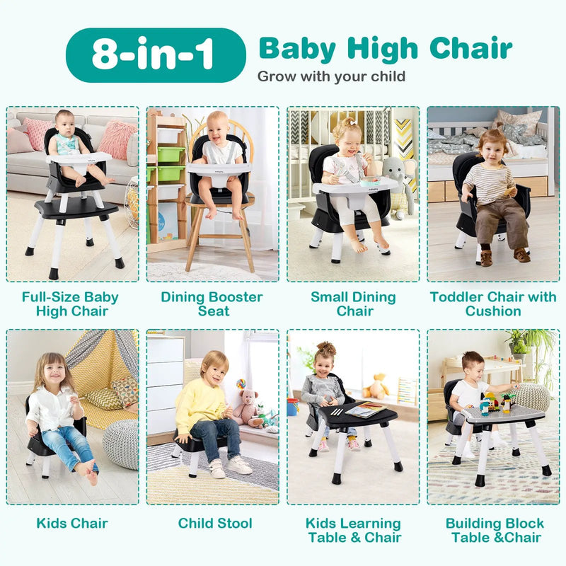 6-in-1 Convertible Baby High Chair with Adjustable Removable Tray by DirectDeals