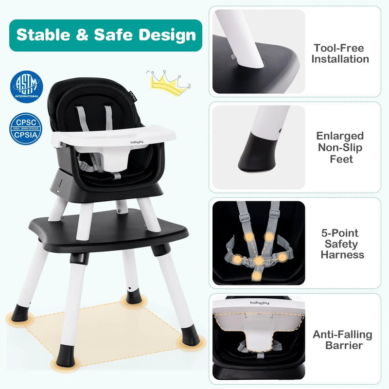 6-in-1 Convertible Baby High Chair with Adjustable Removable Tray by DirectDeals