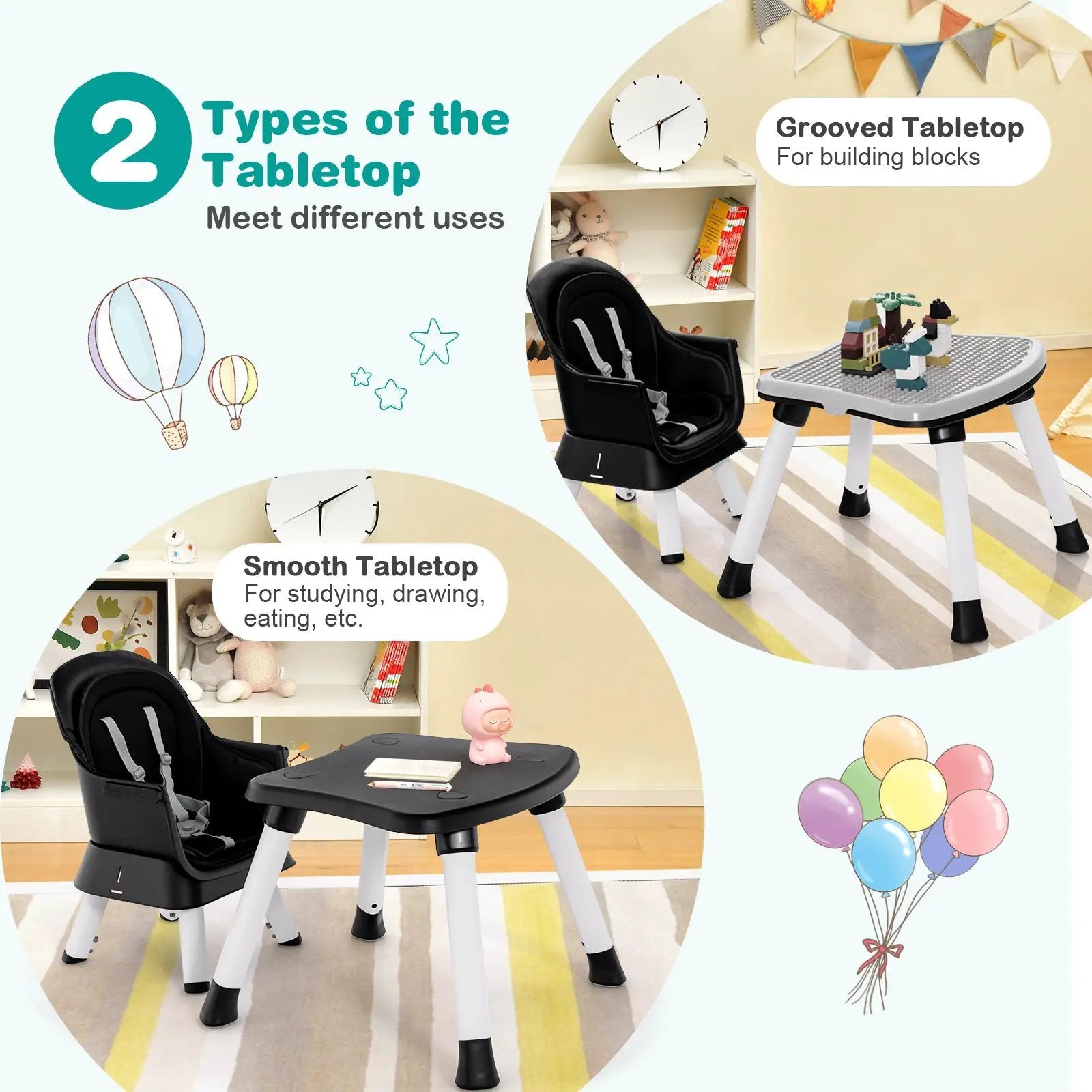 6-in-1 Convertible Baby High Chair with Adjustable Removable Tray by DirectDeals