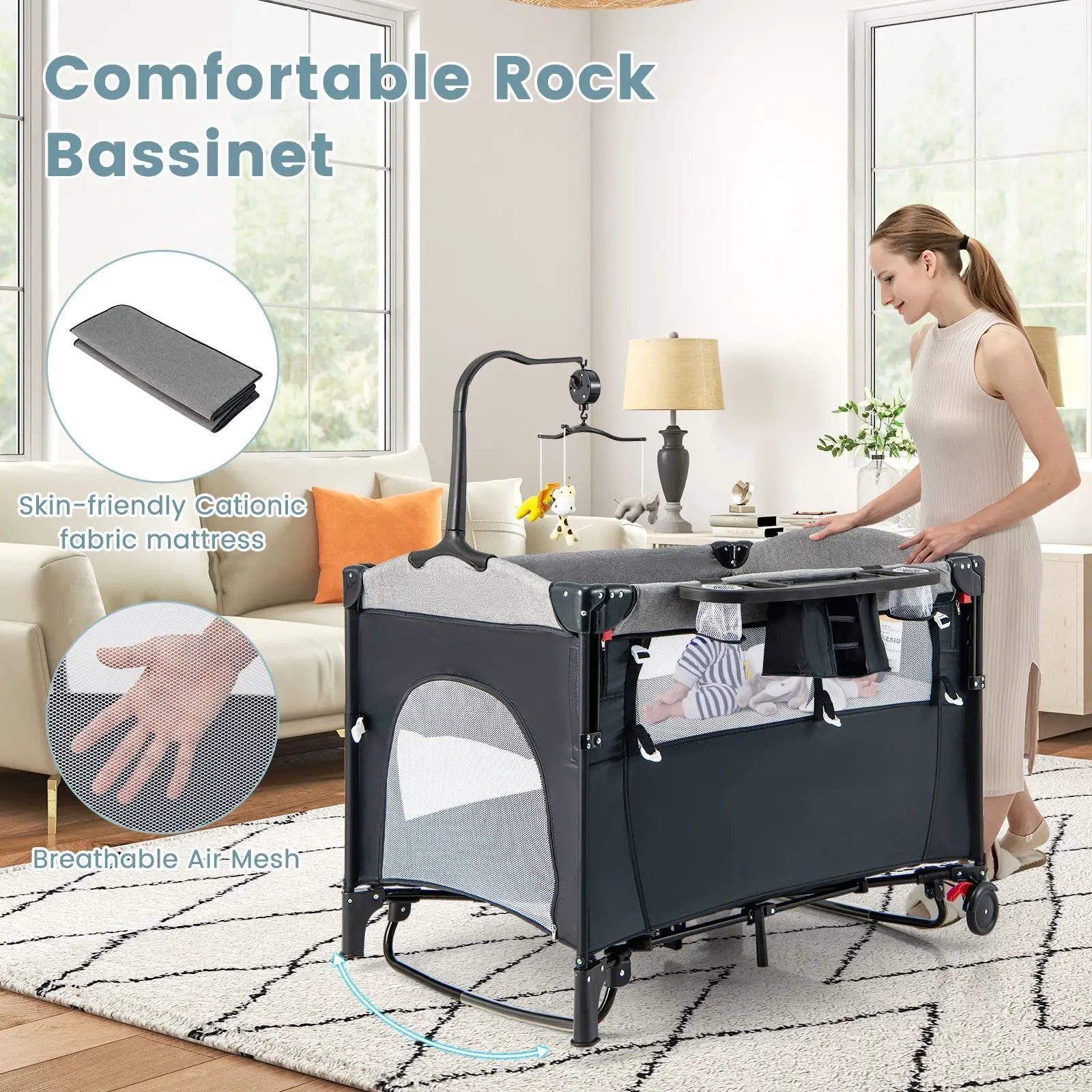 5-in-1 Baby Nursery Center Foldable Toddler Bedside Crib with Music Box by DirectDeals