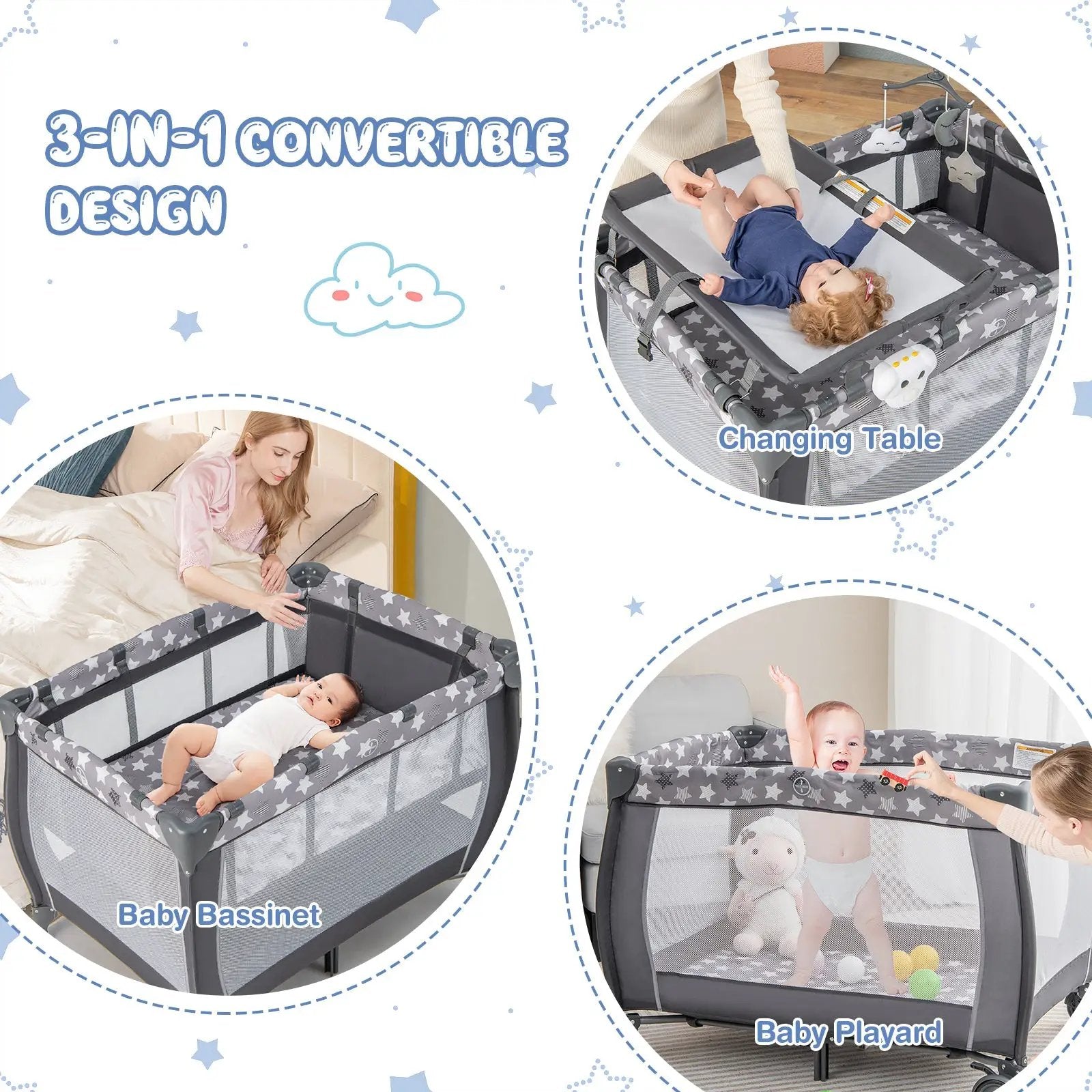 Portable Baby Playard with Changing Table Bassinet and Music Box by DirectDeals