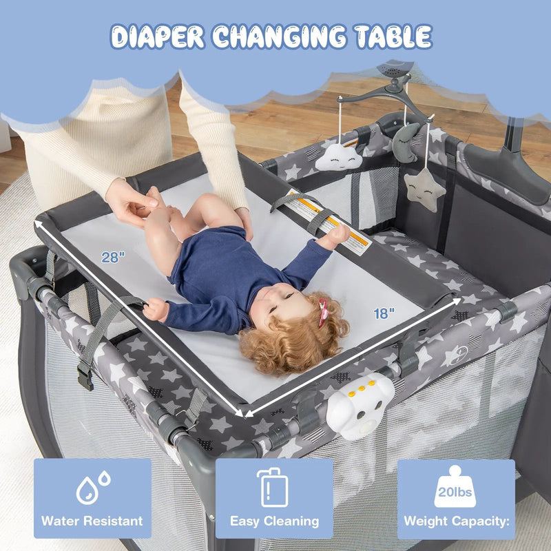 Portable Baby Playard with Changing Table Bassinet and Music Box by DirectDeals