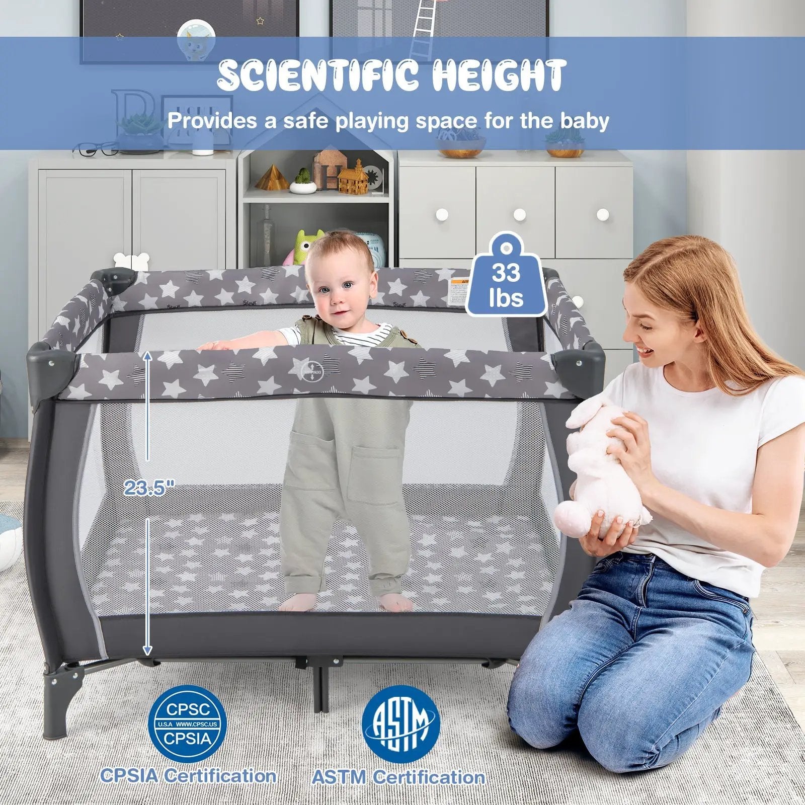 Portable Baby Playard with Changing Table Bassinet and Music Box by DirectDeals