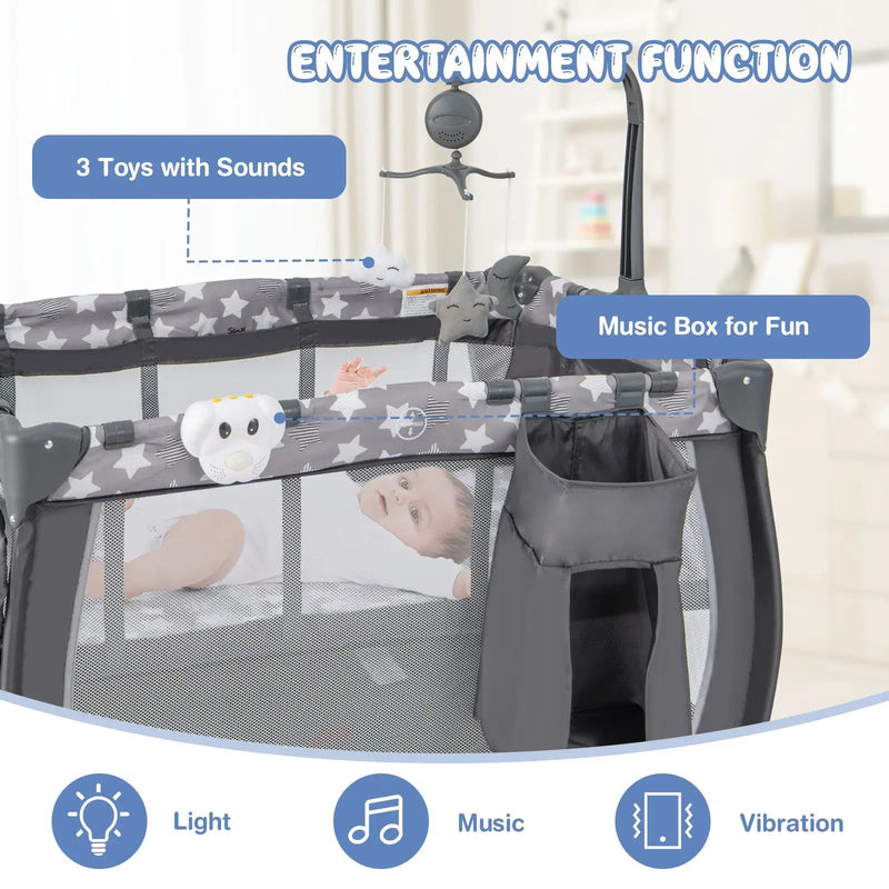 Portable Baby Playard with Changing Table Bassinet and Music Box by DirectDeals