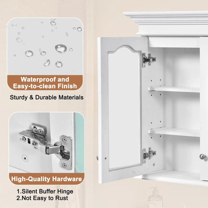Medicine Cabinet With Mirror Door And Adjustable Shelves, Wall-Mounted Bathroom Storage Cabinet - White by Unique Piece Furniture
