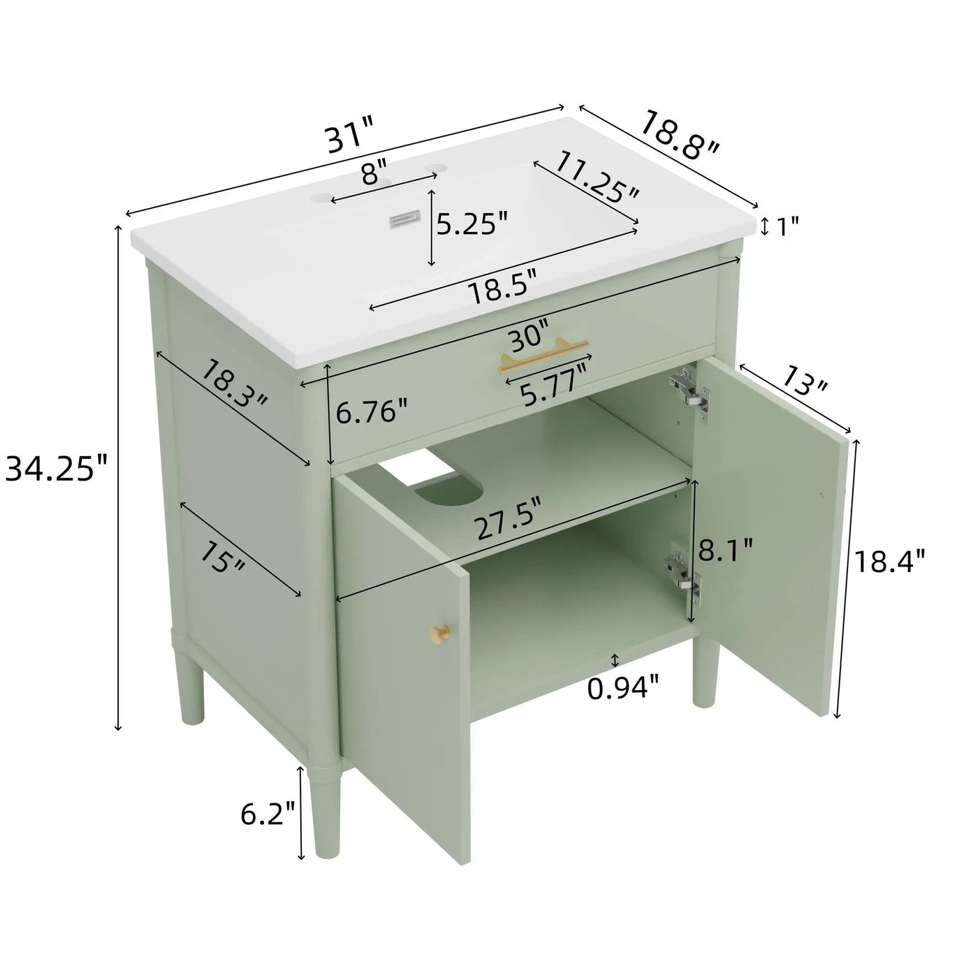 Bathroom Vanity With Sink, Soft Close Doors And Adjustable Shelf by HouseOfZazla