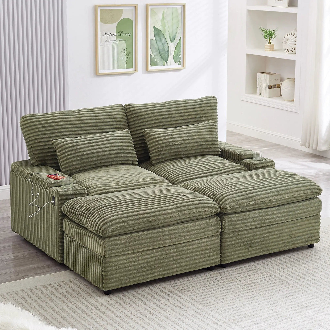 Convertible Loveseat Sofa With Storage, USB Ports, Cup Holders by Unique Piece Furniture