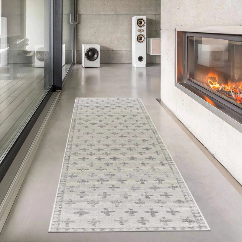 Tigris Swiss Cross Ivory&Gray Area Rug - Clearance by Boutique Rugs