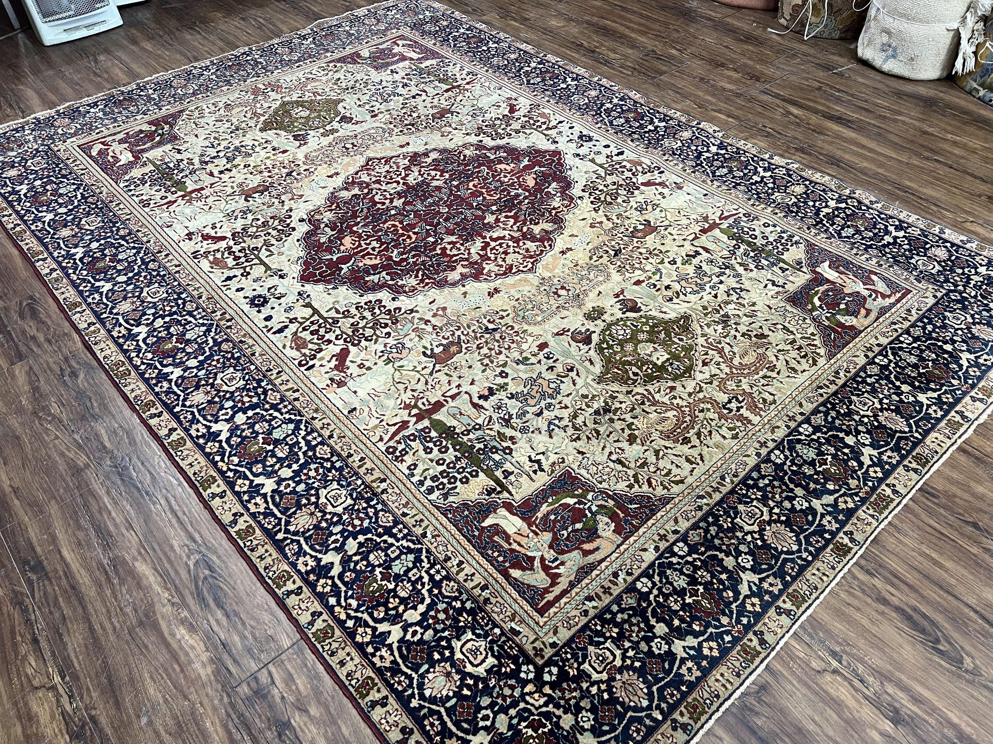 Rare Antique Indian Agra Rug, Early 20th Century Indian Carpet, Animal and Angel Motifs, Hunting Scene, Collectible Oriental Carpet, Wow by Jewel Rugs