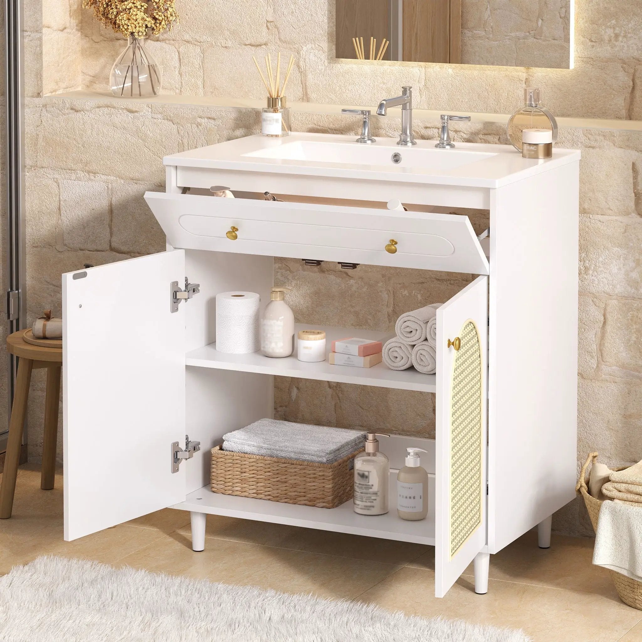 Modern Bathroom Vanity With Sink, Cabinet With Adjustable Shelf by Unique Piece Furniture