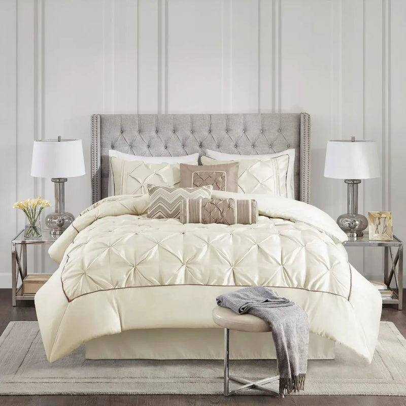 7 Piece Tufted Comforter Set Ivory King by HouseOfZazla