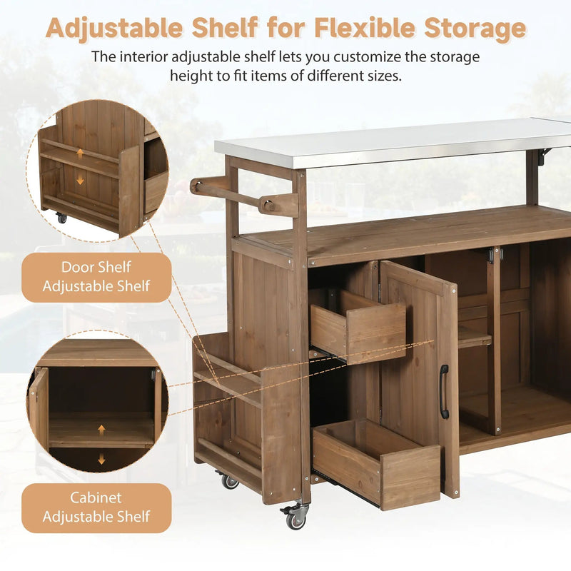 54.33' Farmhouse Rolling Outdoor Kitchen Cart by HouseOfZazla