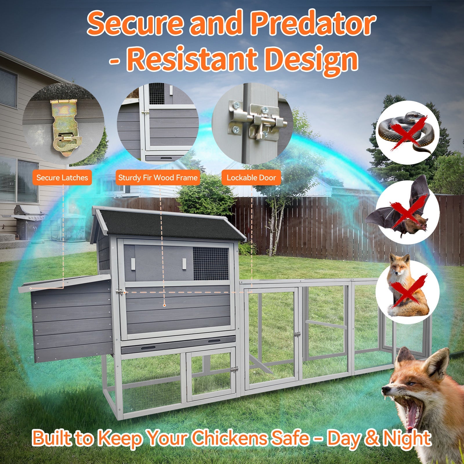 Gray Wooden Chicken Coop with Run and Nesting Box by HouseOfZazla