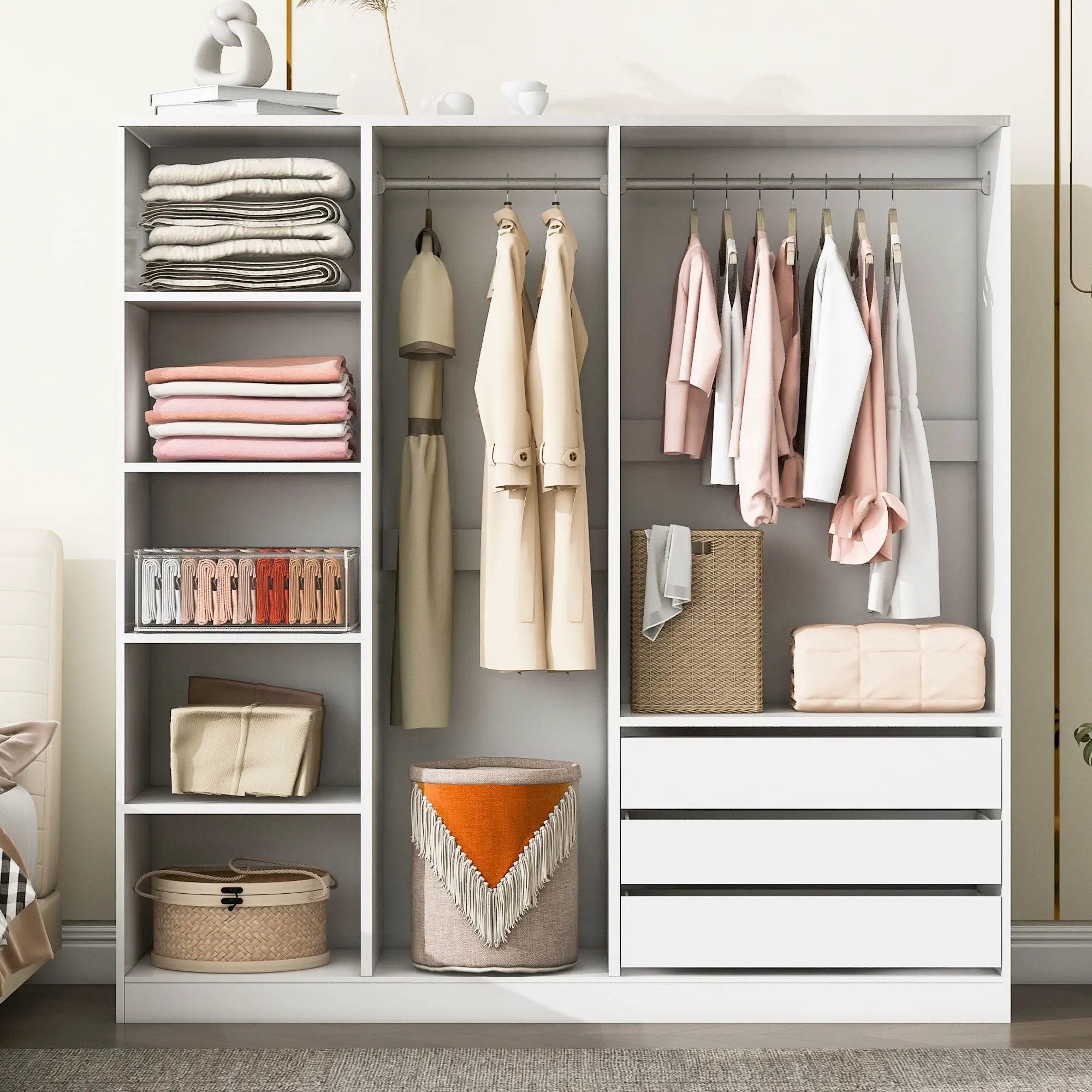 Doorless Storage Wardrobe For Dedroom With Shelves And 3 Drawers by Unique Piece Furniture