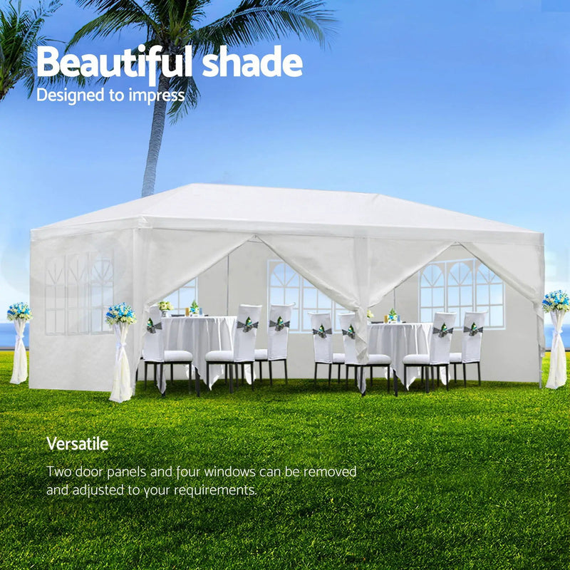 Wedding Party Canopy Tent Outdoor Gazebo With 6 Removable Sidewalls - White by HouseOfZazla