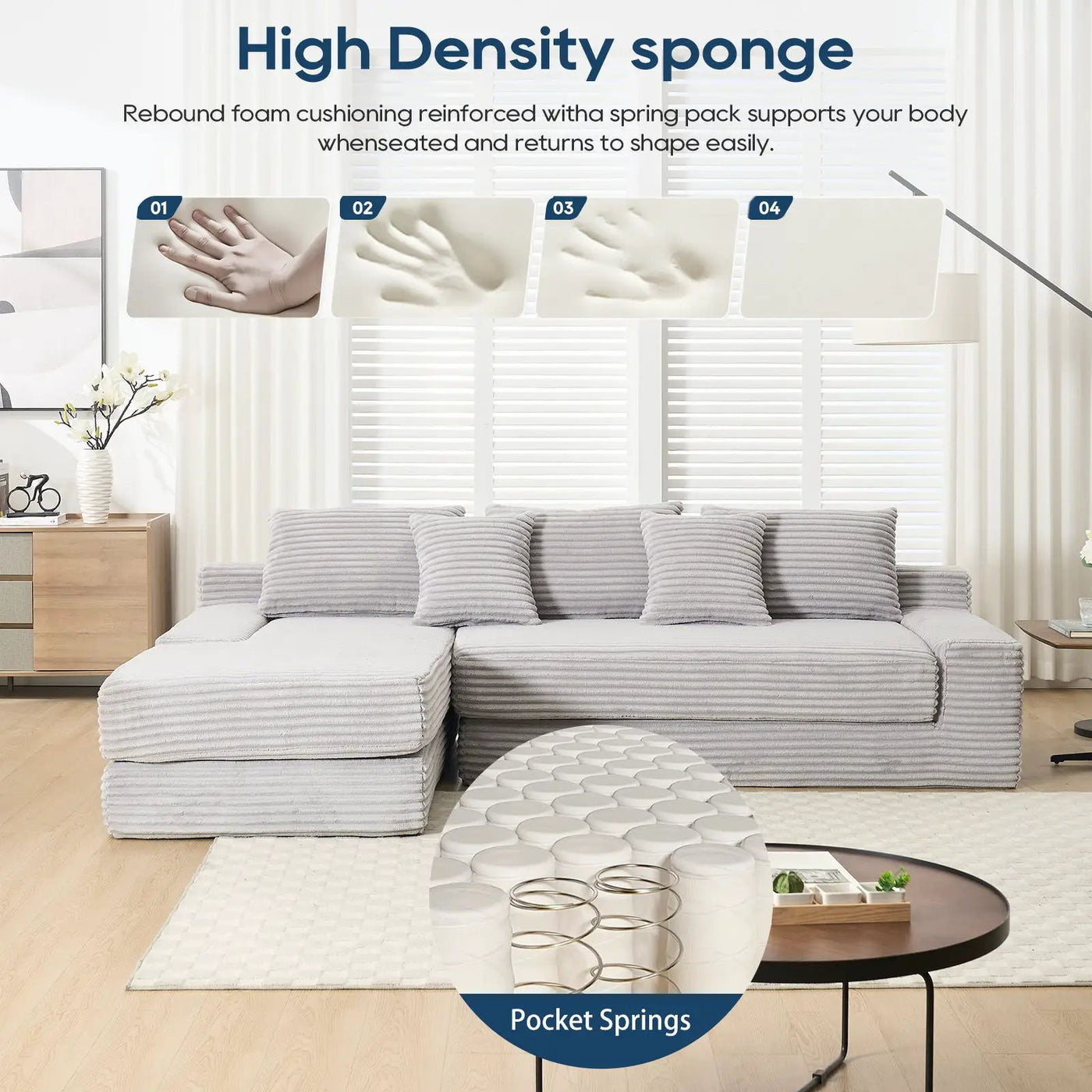 Modern L - Shaped Sectional Couch With Memory Foam by Unique Piece Furniture