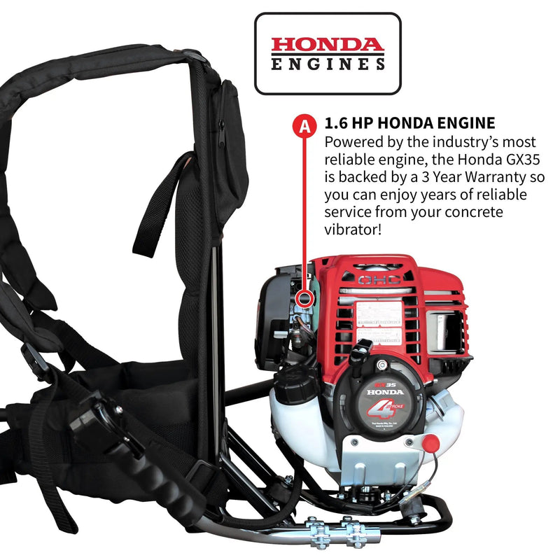 2HP Honda Concrete Vibrator with Flex Shaft Cable Whip Backpack by Tomahawk Power
