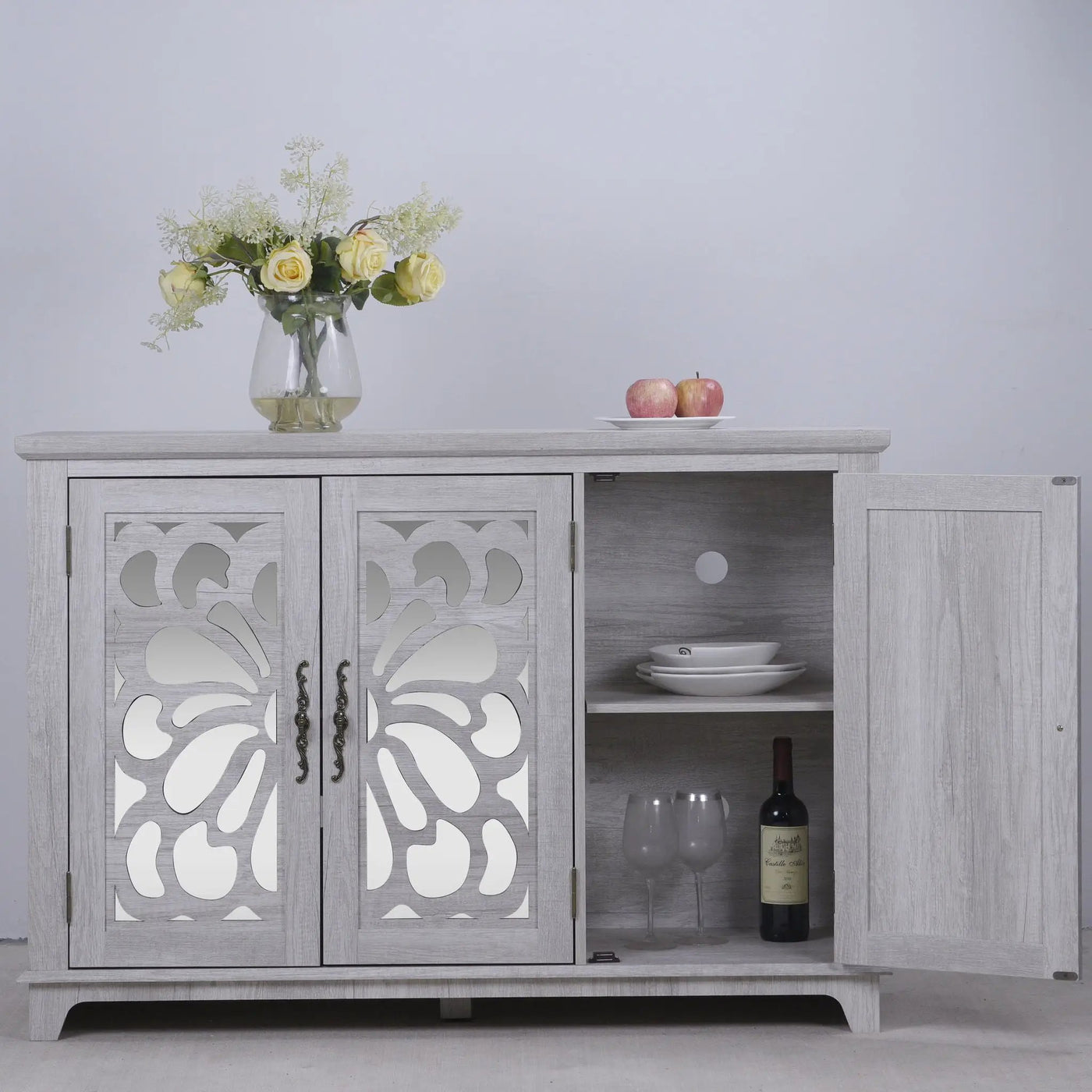 3 Door Mirrored Sideboard Cabinet With Adjustable Shelves by HouseOfZazla