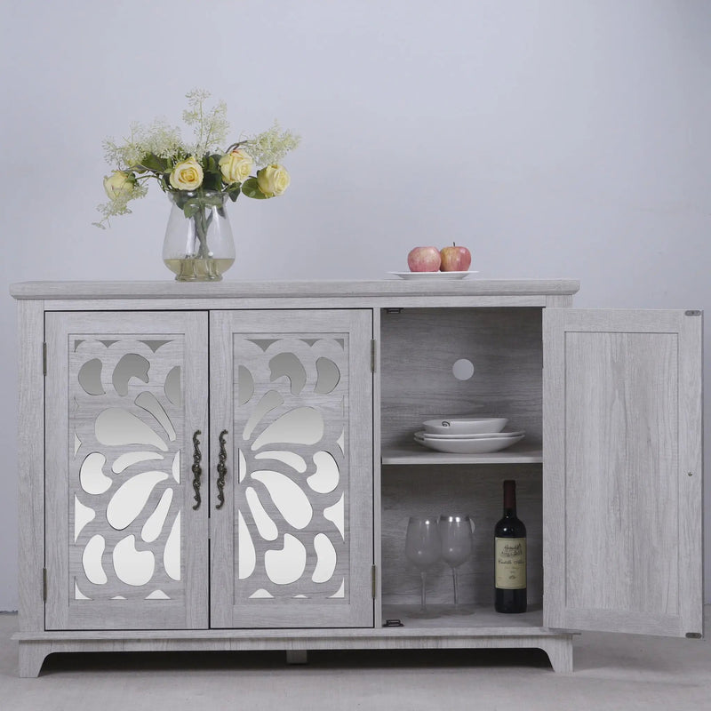 3 Door Mirrored Sideboard Cabinet With Adjustable Shelves by HouseOfZazla