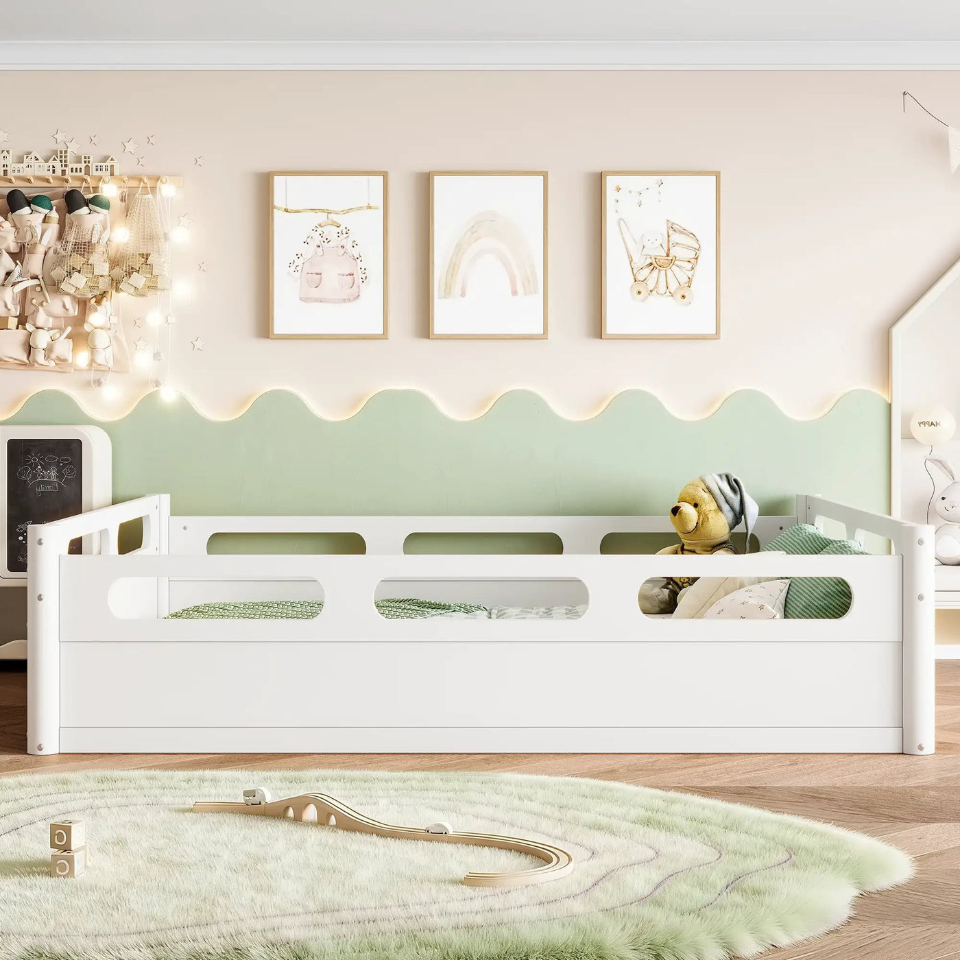 Full Size Floor Platform Bed with Full-length Guardrails by HouseOfZazla