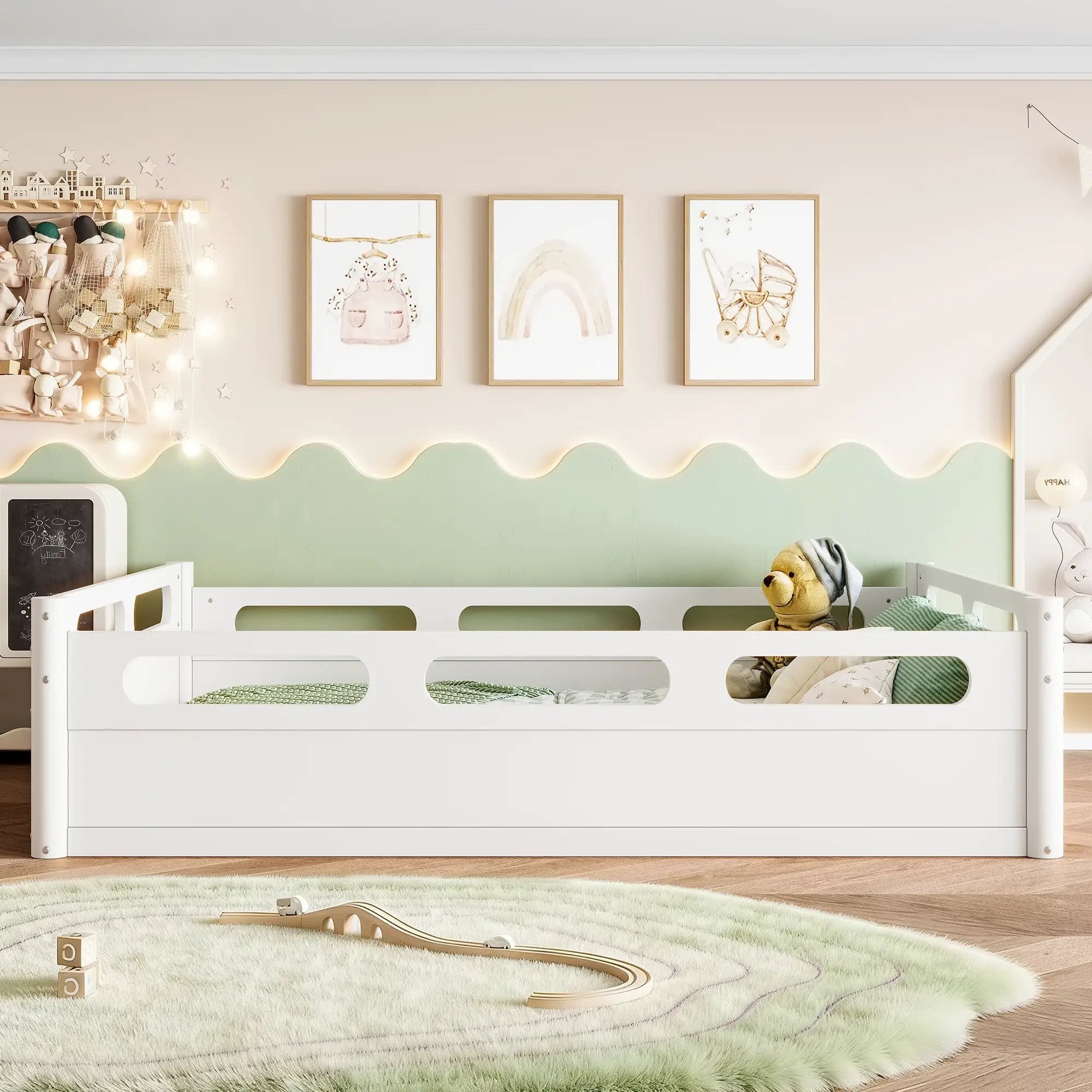 Full Size Floor Platform Bed with Full-length Guardrails by HouseOfZazla