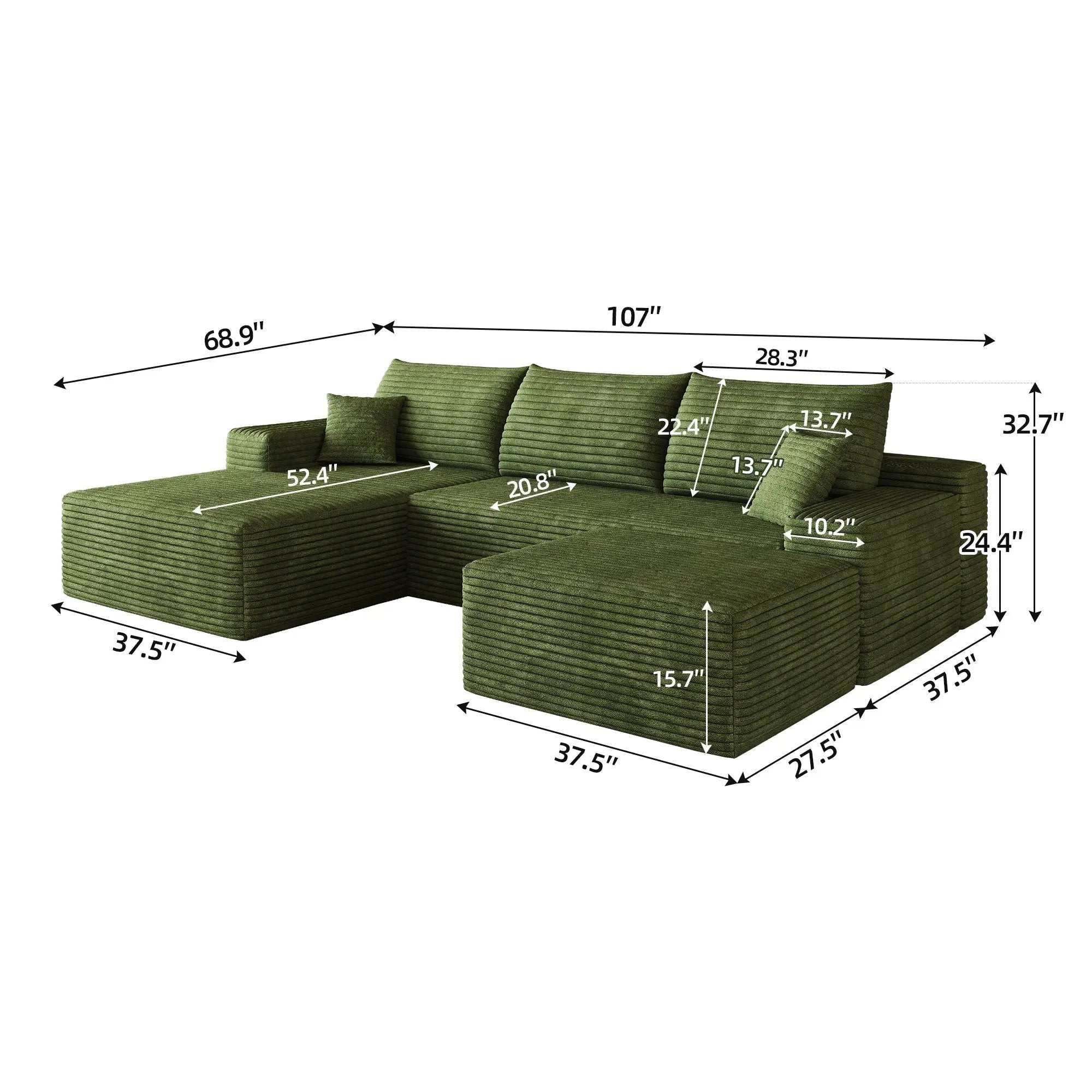 107" Cloud Sectional Sofa with 1 Ottoman by HouseOfZazla